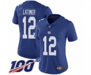 Women's New York Giants #12 Cody Latimer Royal Blue Team Color Vapor Untouchable Limited Player 100th Season Football Jersey