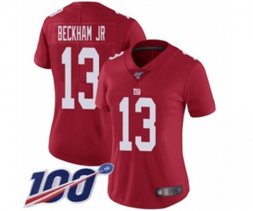 Women's New York Giants #13 Odell Beckham Jr Red Limited Red Inverted Legend 100th Season Football Jersey