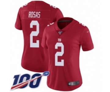 Women's New York Giants #2 Aldrick Rosas Red Limited Red Inverted Legend 100th Season Football Jersey