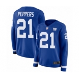 Women's New York Giants #21 Jabrill Peppers Limited Royal Blue Therma Long Sleeve Football Jersey