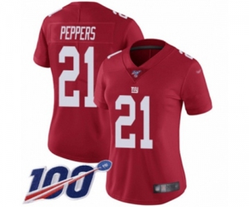 Women's New York Giants #21 Jabrill Peppers Red Limited Red Inverted Legend 100th Season Football Jersey