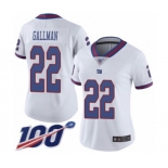 Women's New York Giants #22 Wayne Gallman Limited White Rush Vapor Untouchable 100th Season Football Jersey