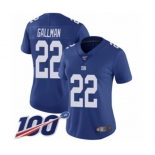 Women's New York Giants #22 Wayne Gallman Royal Blue Team Color Vapor Untouchable Limited Player 100th Season Football Jersey