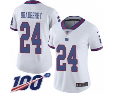 Women's New York Giants #24 James Bradberry White Stitched Limited Rush 100th Season Jersey