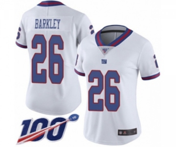 Women's New York Giants #26 Saquon Barkley Limited White Rush Vapor Untouchable 100th Season Football Jersey