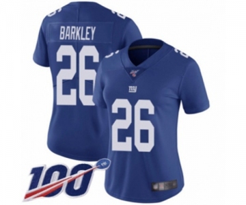 Women's New York Giants #26 Saquon Barkley Royal Blue Team Color Vapor Untouchable Limited Player 100th Season Football Jersey