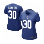 Women's New York Giants #30 Antonio Hamilton Game Royal Blue Team Color Football Jersey