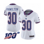 Women's New York Giants #30 Antonio Hamilton Limited White Rush Vapor Untouchable 100th Season Football Jersey