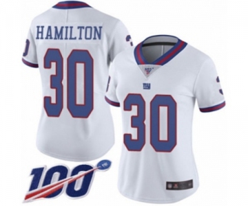 Women's New York Giants #30 Antonio Hamilton Limited White Rush Vapor Untouchable 100th Season Football Jersey