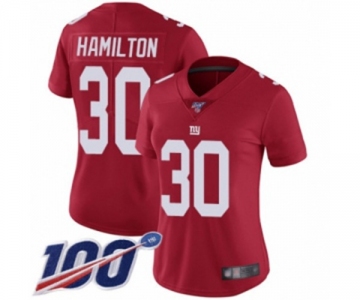 Women's New York Giants #30 Antonio Hamilton Red Limited Red Inverted Legend 100th Season Football Jersey