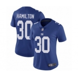 Women's New York Giants #30 Antonio Hamilton Royal Blue Team Color Vapor Untouchable Limited Player Football Jersey