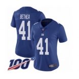 Women's New York Giants #41 Antoine Bethea Royal Blue Team Color Vapor Untouchable Limited Player 100th Season Football Jersey