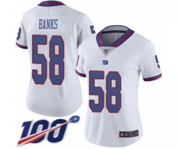 Women's New York Giants #58 Carl Banks Limited White Rush Vapor Untouchable 100th Season Football Jersey