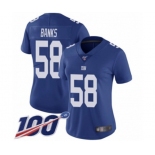 Women's New York Giants #58 Carl Banks Royal Blue Team Color Vapor Untouchable Limited Player 100th Season Football Jersey