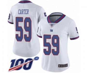 Women's New York Giants #59 Lorenzo Carter Limited White Rush Vapor Untouchable 100th Season Football Jersey