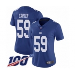 Women's New York Giants #59 Lorenzo Carter Royal Blue Team Color Vapor Untouchable Limited Player 100th Season Football Jersey