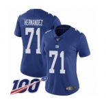 Women's New York Giants #71 Will Hernandez Royal Blue Team Color Vapor Untouchable Limited Player 100th Season Football Jersey