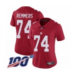 Women's New York Giants #74 Mike Remmers Red Limited Red Inverted Legend 100th Season Football Jersey