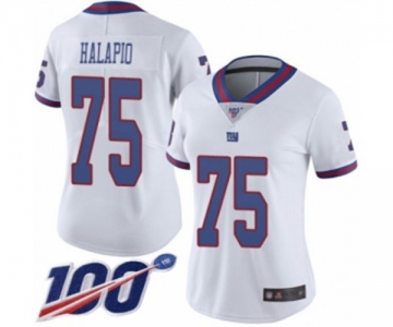 Women's New York Giants #75 Jon Halapio Limited White Rush Vapor Untouchable 100th Season Football Jersey