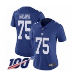 Women's New York Giants #75 Jon Halapio Royal Blue Team Color Vapor Untouchable Limited Player 100th Season Football Jersey