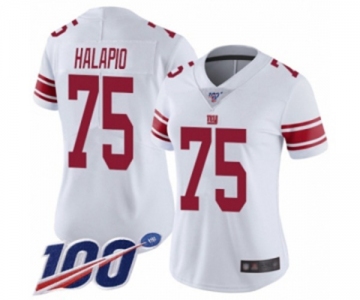 Women's New York Giants #75 Jon Halapio White Vapor Untouchable Limited Player 100th Season Football Jersey