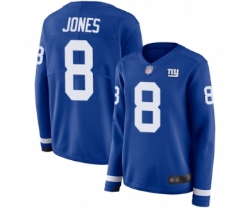 Women's New York Giants #8 Daniel Jones Limited Royal Blue Therma Long Sleeve Football Jersey