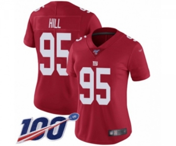 Women's New York Giants #95 B.J. Hill Red Limited Red Inverted Legend 100th Season Football Jersey