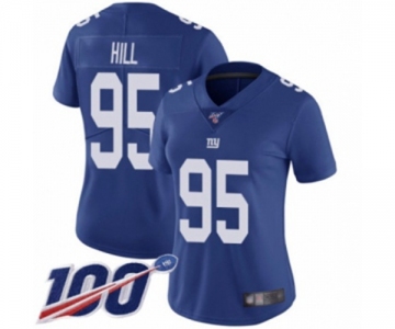 Women's New York Giants #95 B.J. Hill Royal Blue Team Color Vapor Untouchable Limited Player 100th Season Football Jersey