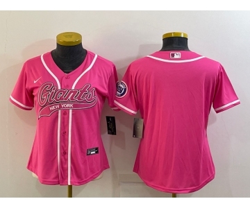 Women's New York Giants Blank Pink With Patch Cool Base Stitched Baseball Jersey