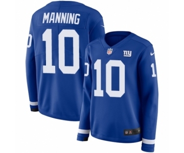 Women's Nike New York Giants #10 Eli Manning Limited Royal Blue Therma Long Sleeve NFL Jersey