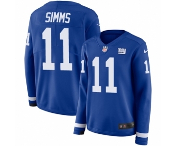 Women's Nike New York Giants #11 Phil Simms Limited Royal Blue Therma Long Sleeve NFL Jersey