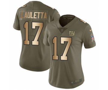 Women's Nike New York Giants #17 Kyle Lauletta Limited Olive Gold 2017 Salute to Service NFL Jersey