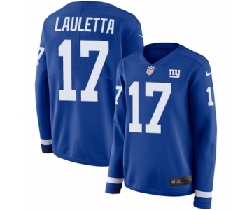 Women's Nike New York Giants #17 Kyle Lauletta Limited Royal Blue Therma Long Sleeve NFL Jersey