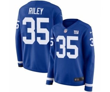 Women's Nike New York Giants #35 Curtis Riley Limited Royal Blue Therma Long Sleeve NFL Jersey