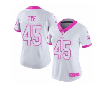 Women's Nike New York Giants #45 Will Tye Limited White-Pink Rush Fashion NFL Jersey