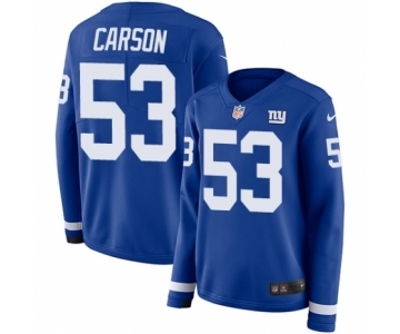 Women's Nike New York Giants #53 Harry Carson Limited Royal Blue Therma Long Sleeve NFL Jersey