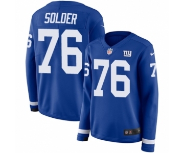 Women's Nike New York Giants #76 Nate Solder Limited Royal Blue Therma Long Sleeve NFL Jersey