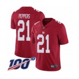 Youth New York Giants #21 Jabrill Peppers Red Limited Red Inverted Legend 100th Season Football Jersey