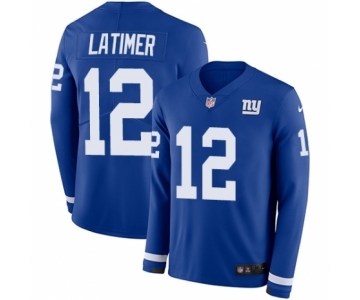 Youth Nike New York Giants #12 Cody Latimer Limited Royal Blue Therma Long Sleeve NFL Jersey