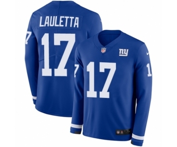 Youth Nike New York Giants #17 Kyle Lauletta Limited Royal Blue Therma Long Sleeve NFL Jersey