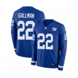 Youth Nike New York Giants #22 Wayne Gallman Limited Royal Blue Therma Long Sleeve NFL Jersey