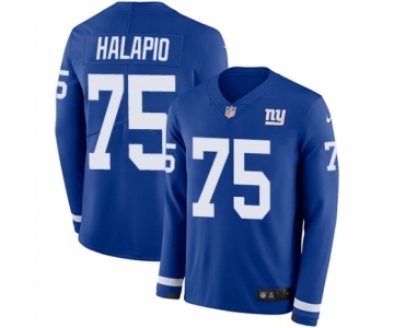 Youth Nike New York Giants #75 Jon Halapio Limited Royal Blue Therma Long Sleeve NFL Jersey