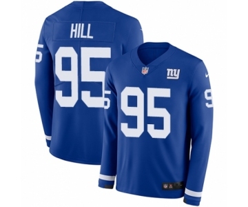 Youth Nike New York Giants #95 B.J. Hill Limited Royal Blue Therma Long Sleeve NFL Jersey