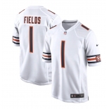 Men's Nike Chicago Bears #1 Justin Fields Game White 2021 New NFL Jersey