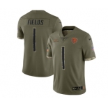 Men's Chicago Bears #1 Justin Fields 2022 Olive Salute To Service Limited Stitched Jersey