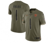 Men's Chicago Bears #1 Justin Fields 2022 Olive Salute To Service Limited Stitched Jersey