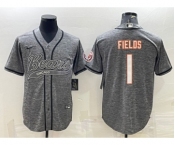 Men's Chicago Bears #1 Justin Fields Gray With Patch Cool Base Stitched Baseball Jersey