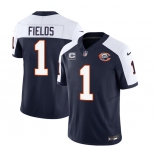 Men's Chicago Bears #1 Justin Fields Navy White 2023 F.U.S.E. With 1-star C PatchThrowback Limited Football Stitched Game Jersey