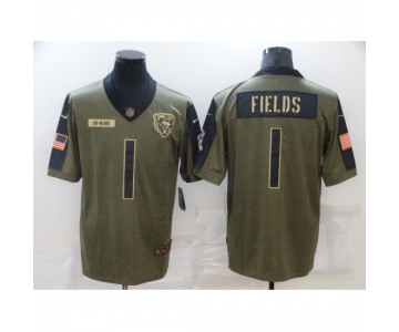 Men's Chicago Bears #1 Justin Fields Nike Olive 2021 Salute To Service Limited Player Jersey