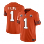 Men's Chicago Bears #1 Justin Fields Orange 2023 F.U.S.E. With 1-star C Patch Throwback Limited Football Stitched Game Jersey